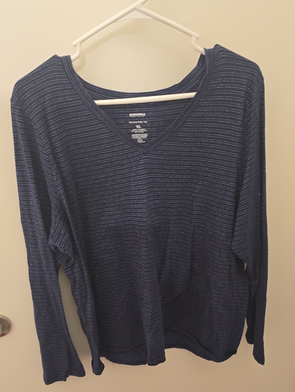 Sonoma Navy Striped V-Neck Lightweight Top